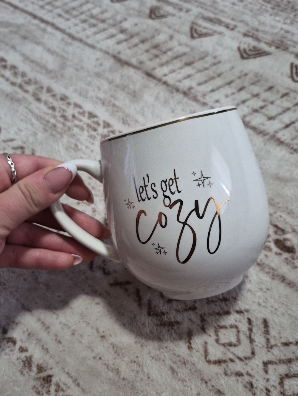 Source Unknown White Ceramic Mug with Gold Lettering and Trim